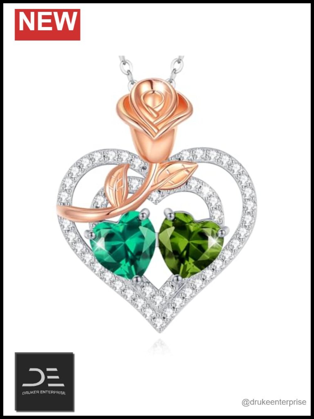 Sterling Silver Double Birthstone Heart Pendant Necklace 18"